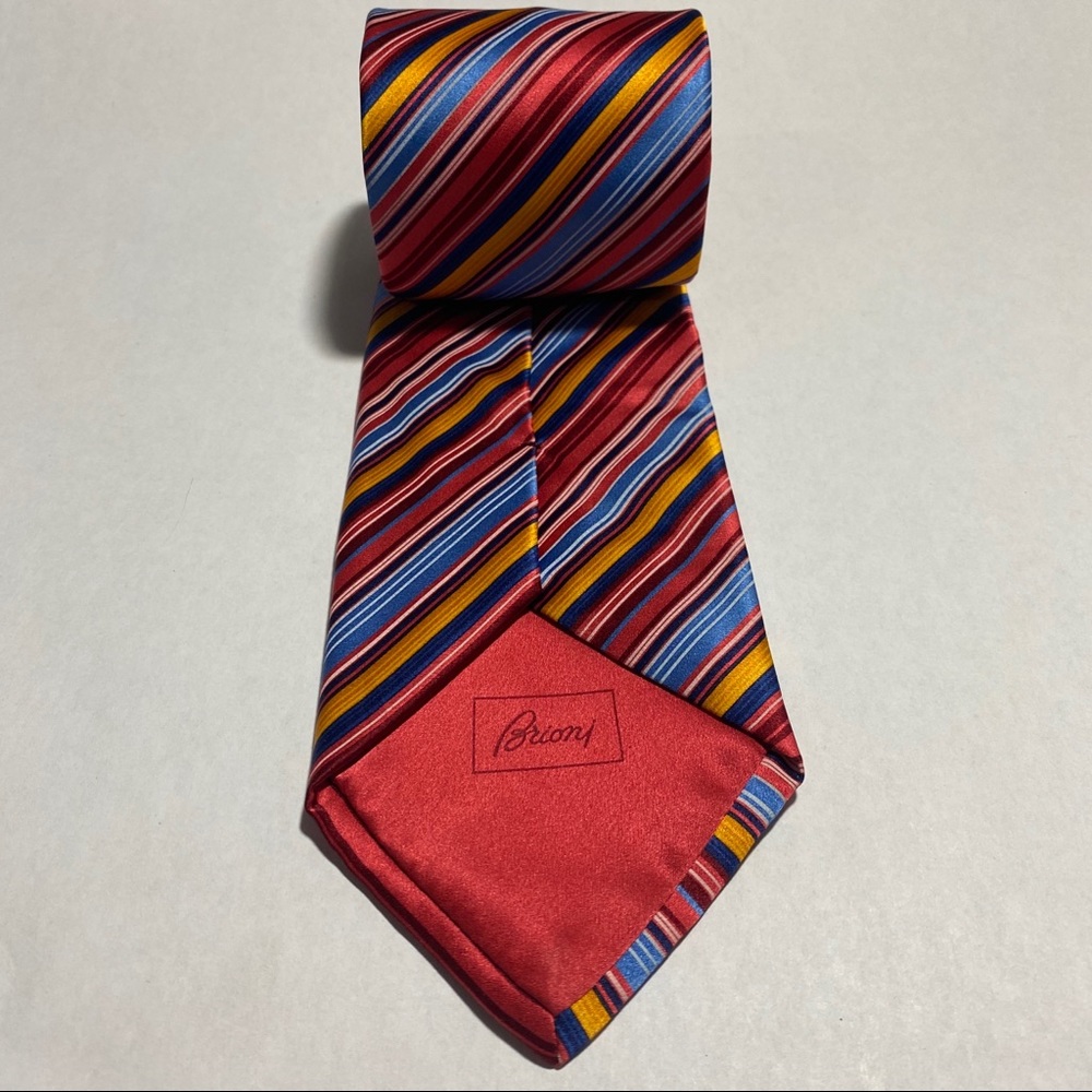 Brioni men tie multi color pink red striped